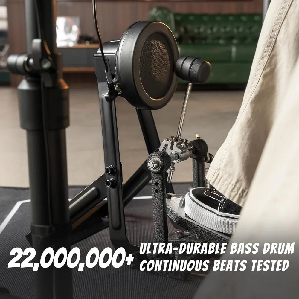 Electric Drum Set with 4 Quite Mesh Drum Pads, 3 Full Rubber Crashes, Bass Drum, 12 Kits and 68 Authentic Sounds,2 Pedals