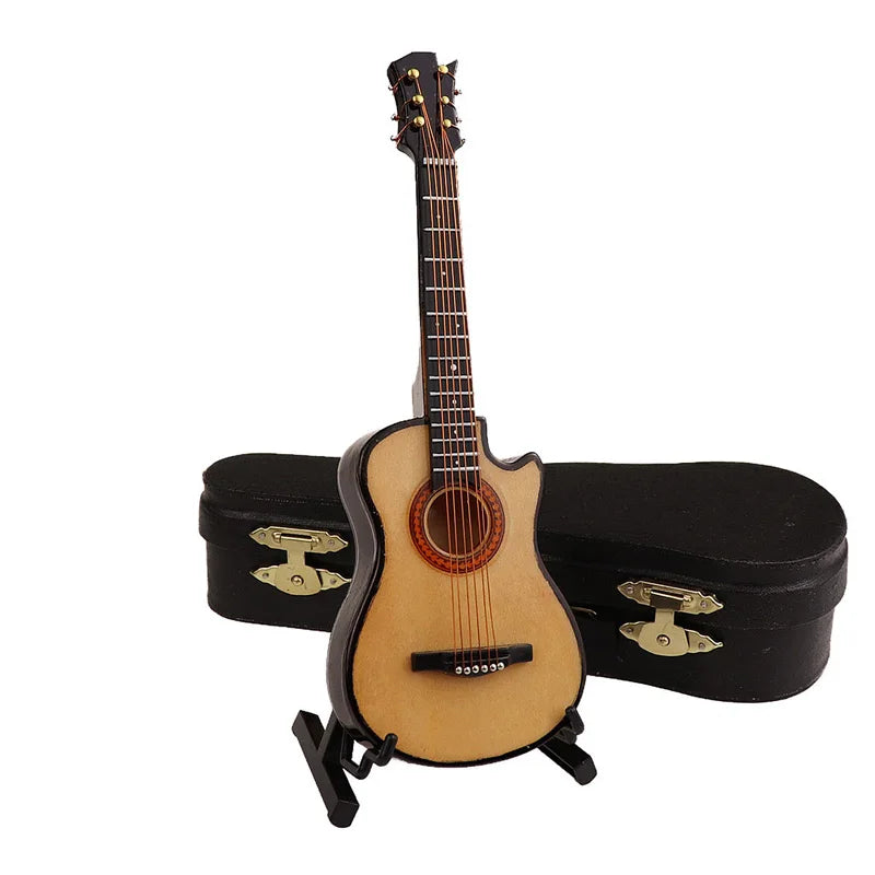 Wooden Musical Instruments Collection Decorative Ornaments Mini Classical Guitar With Support Miniature Model Decoration Gifts