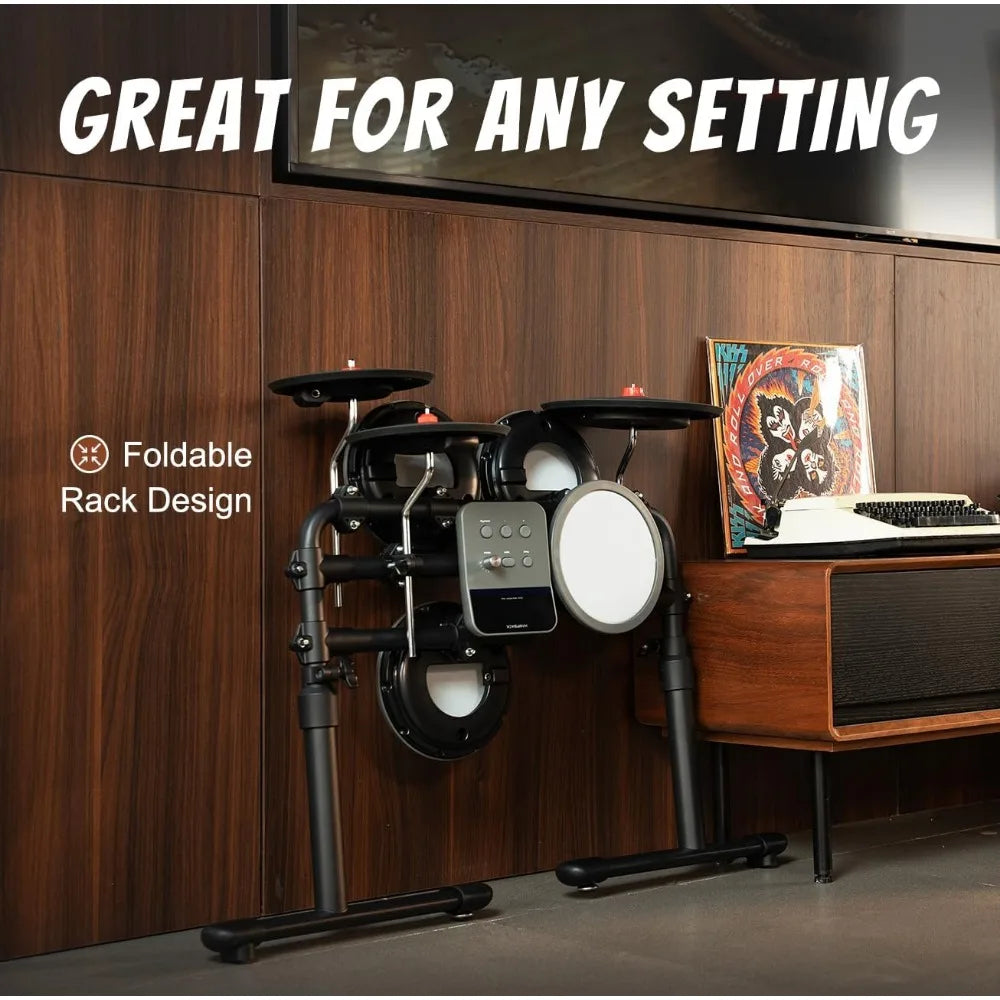 Electric Drum Set with 4 Quite Mesh Drum Pads, 3 Full Rubber Crashes, Bass Drum, 12 Kits and 68 Authentic Sounds,2 Pedals