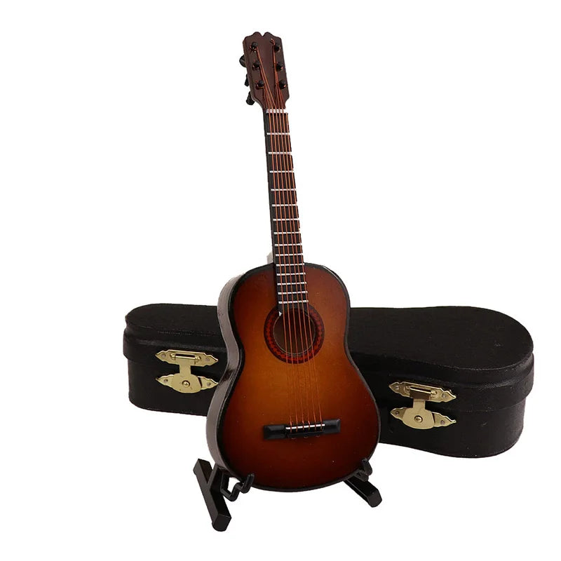 Wooden Musical Instruments Collection Decorative Ornaments Mini Classical Guitar With Support Miniature Model Decoration Gifts