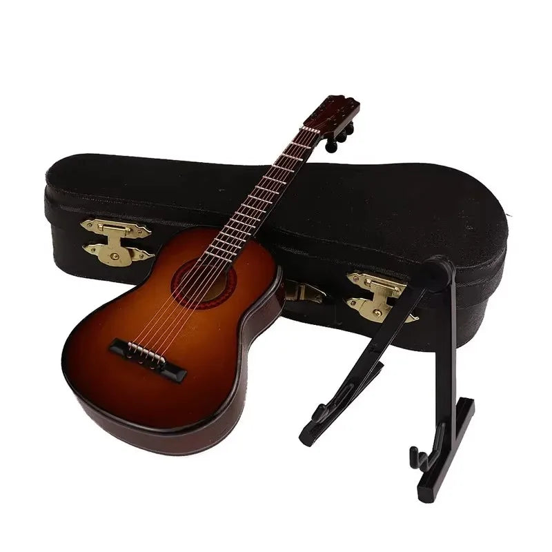 Wooden Musical Instruments Collection Decorative Ornaments Mini Classical Guitar With Support Miniature Model Decoration Gifts
