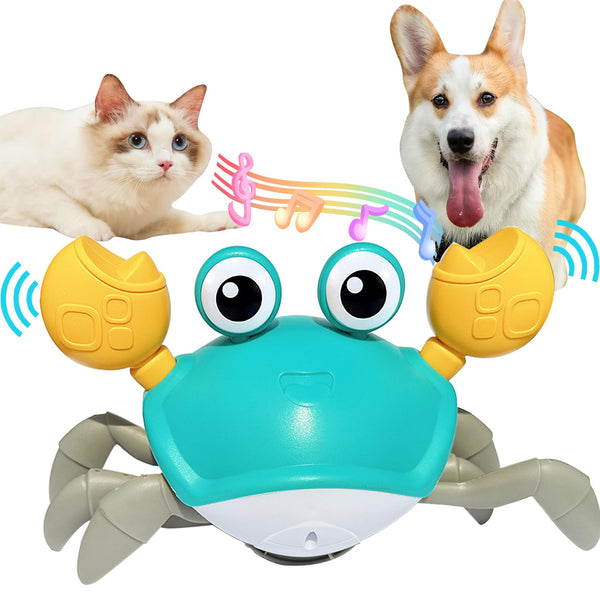 Crawling Crab Dog Cat Toys Escaping Crab Dog Toy with Obstacle Avoidance Sensor Interactive Dog Cat Pets Toys with Music Sounds & Lights Christmas Easter Birthday Gift for Puppy/Small/Medium Dogs