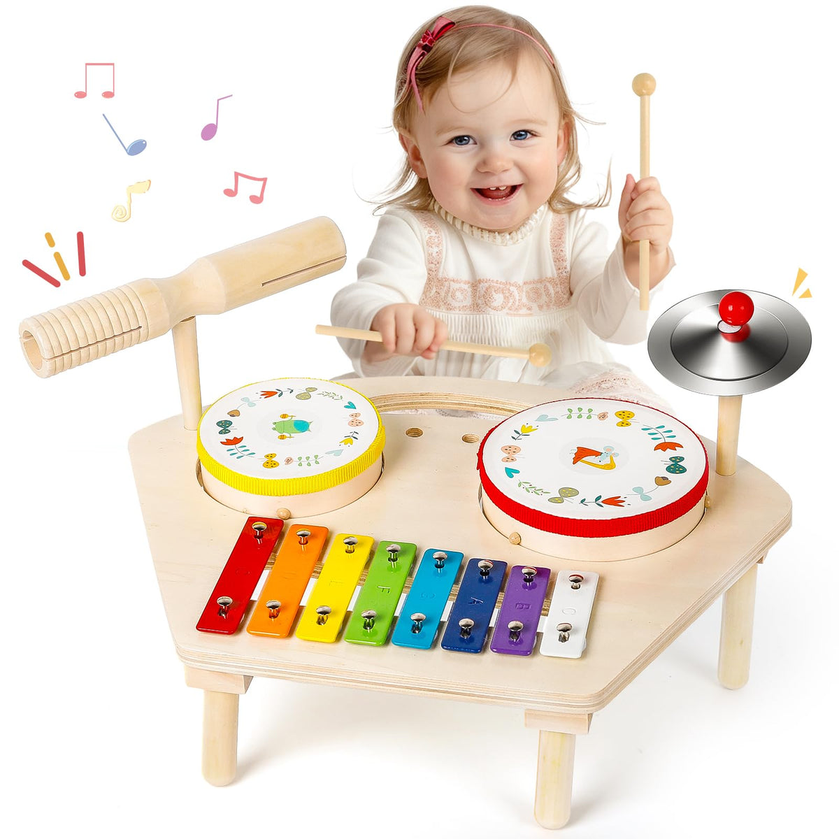 7-in-1 Wooden Montessori Drum Set for Toddlers