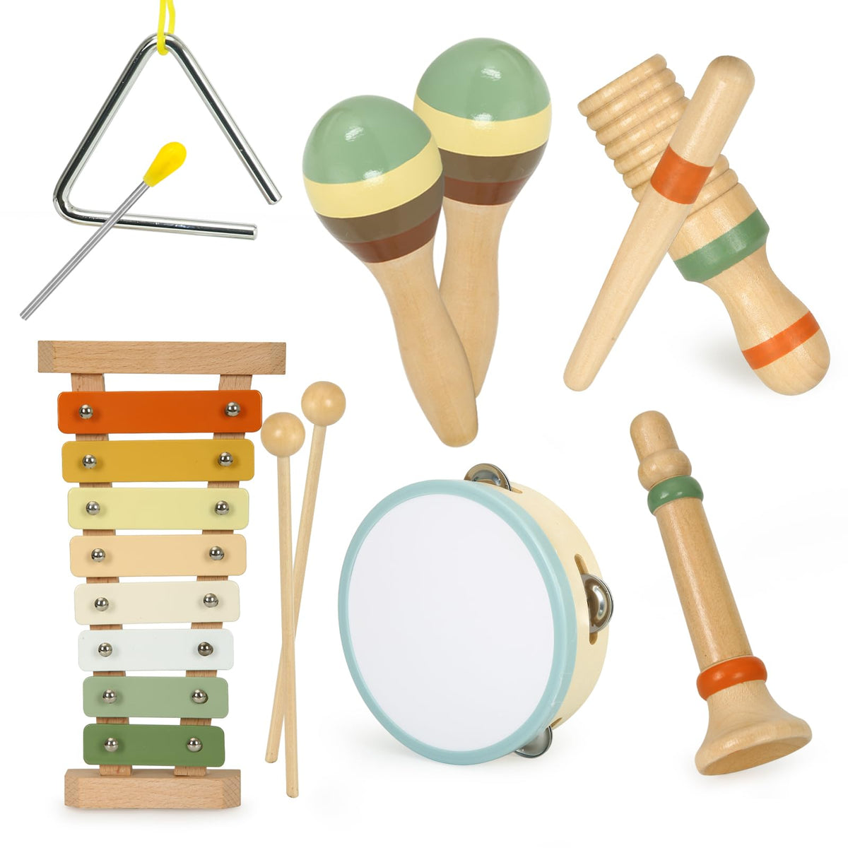 Musical Instruments Set Toys for Toddlers 1-3 - Neutral Colors Wooden Montessori Toys Percussion Music Modern Xylophone Drum Birthday Chirstmas Gifts for 1 2 3 Year Old Kids Baby Toddlers Boys Girls