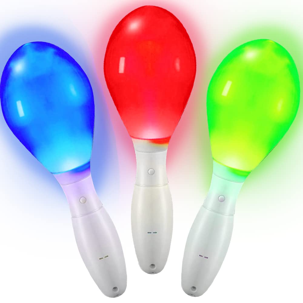 ArtCreativity Light-Up Color Changing Maracas Pack of 3 Flashing LED Music Hand Shakers Fun Noise Makers and Toy Musical Instruments Birthday Party Favors Goodie Bag Fillers for Kids