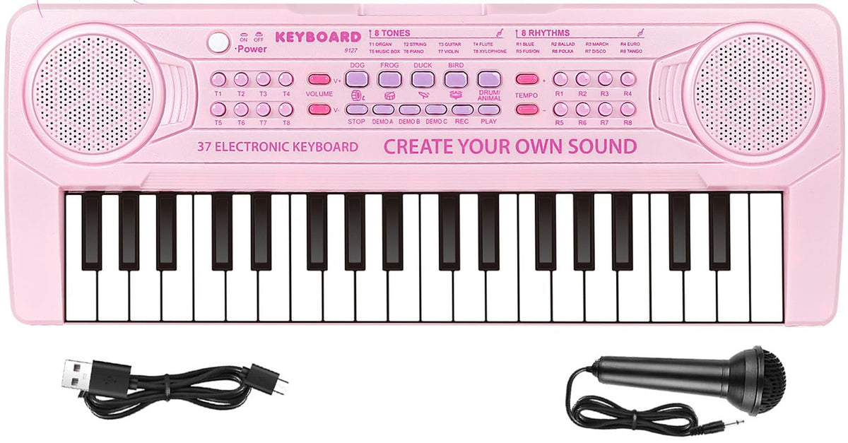 M SANMERSEN Kids Piano Keyboard - 37 Keys Piano Toys for Kids Beginners Electronic Piano with Microphone Educational Musical Toy for 3 4 5 6 Year Old Boy Girls Gift