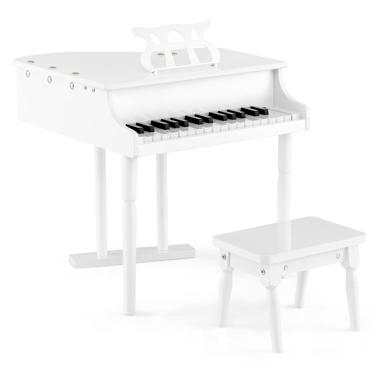 Goplus 30-Key Classical Kids Piano Mini Grand Piano Wooden Learn-to-Play Musical Instrument Toy with Bench Piano Lid Music Rack Gift for Boys Girls Aged 2+ Baby Toddler(3 Straight Leg-White)