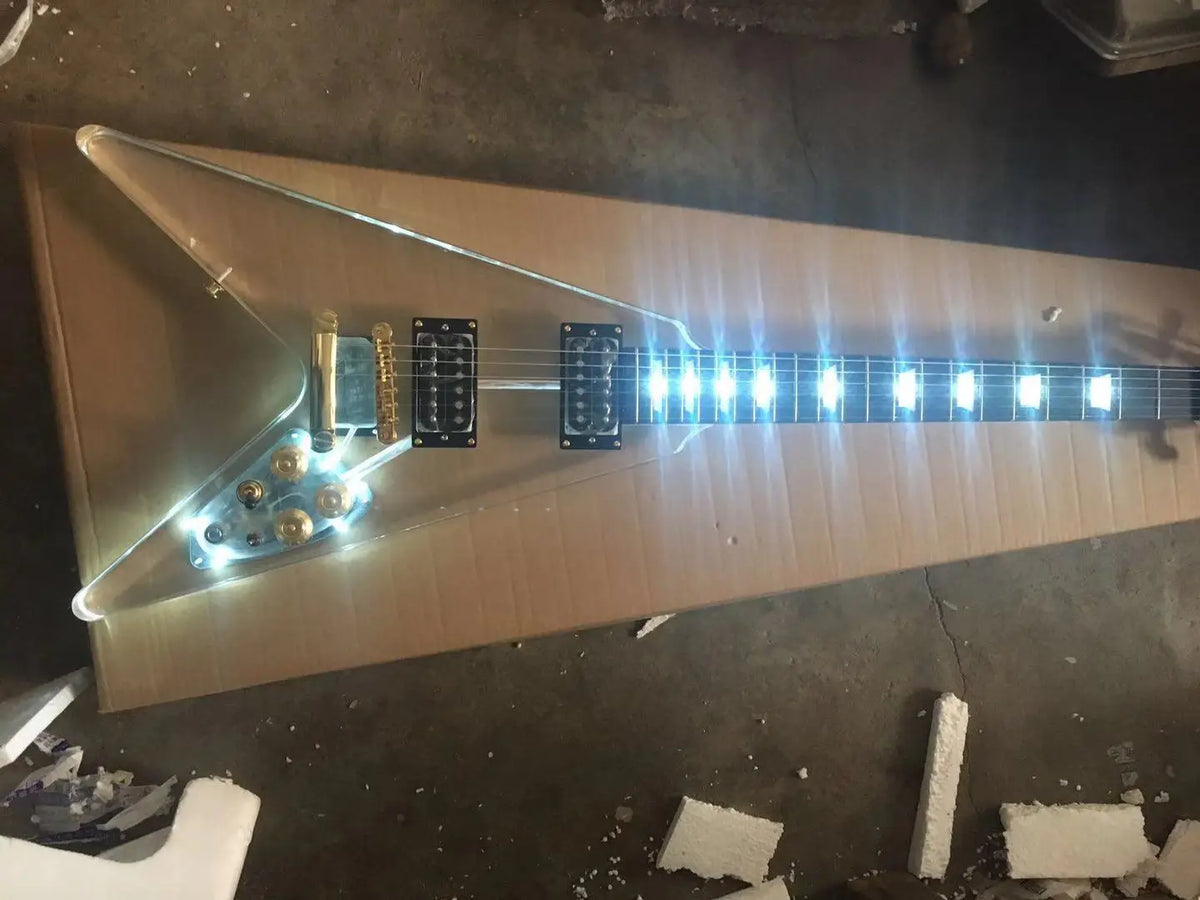 V Style Acrylic Electric Guitar with Blue LED Light