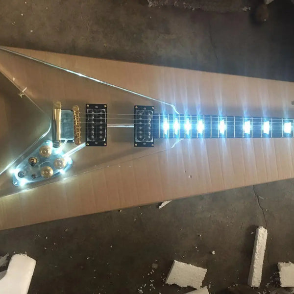V Style Acrylic Electric Guitar with Blue LED Light