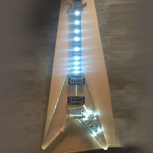 V Style Acrylic Electric Guitar with Blue LED Light