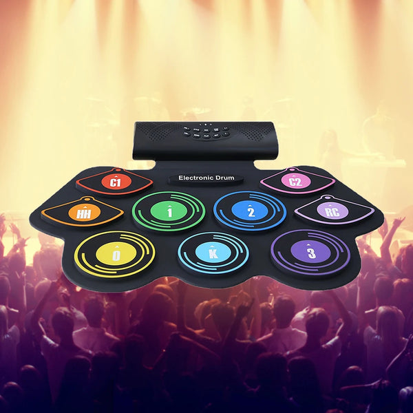 9 Pads Roll Up Electronic Drum Pad Set with Drumsticks & Sustain Pedal