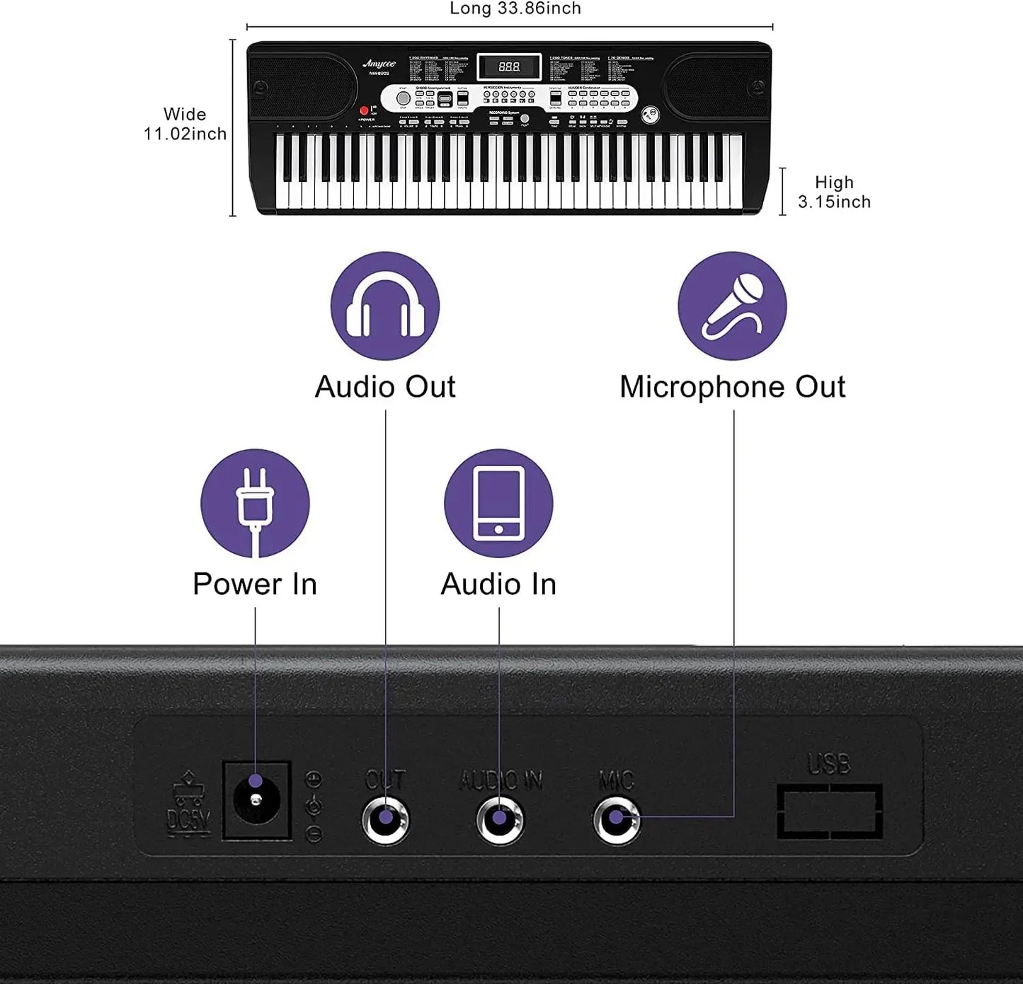 1 pcs 61-Key Children'S Portable Electronic Keyboard Portable Bst-8602 with Microphone Musical Education Toys Instrument Gift