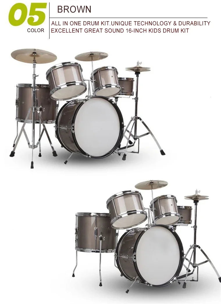 Drum Kit 5 Drums 2 Cymbals Full Size Kids Percussion Instrument Set