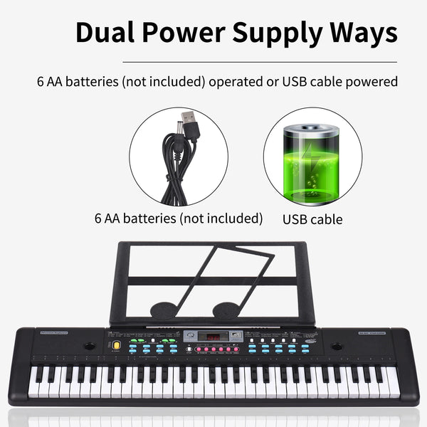 61 Keys USB Electronic Organ Kids Electric Piano with Microphone & Keyboard