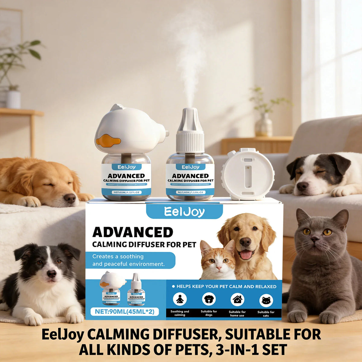 EelJoy Dog & Cat Calming Pheromone Diffuser Kit – 45ml, Anti-Anxiety & Stress Relief