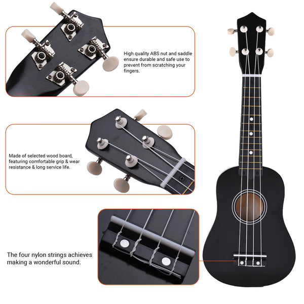 21 Inch Colored Soprano Ukulele Kit Basswood with Bag Strap Picks Tuner