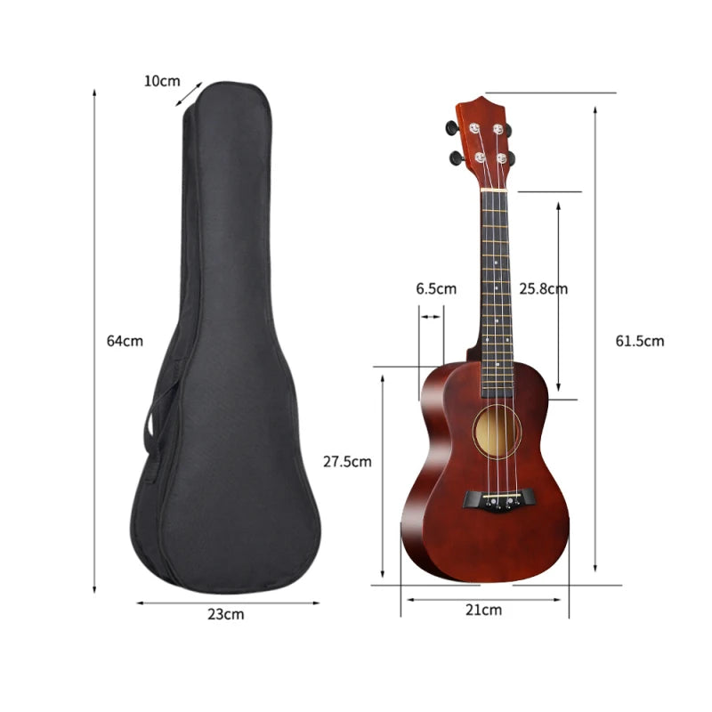 23 Inch Ukulele Kit with Bag Strings Strap Capo Pick Tuner for Beginners