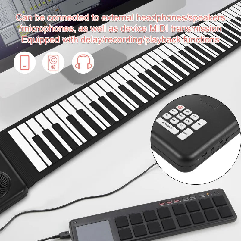 88 Key Portable Foldable Silicone Roll Up Piano for Home Practice