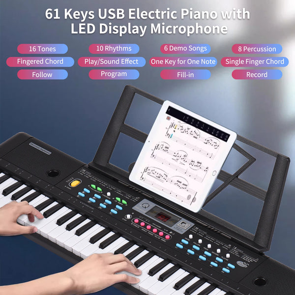 61 Keys USB Electronic Organ Kids Electric Piano with Microphone & Keyboard