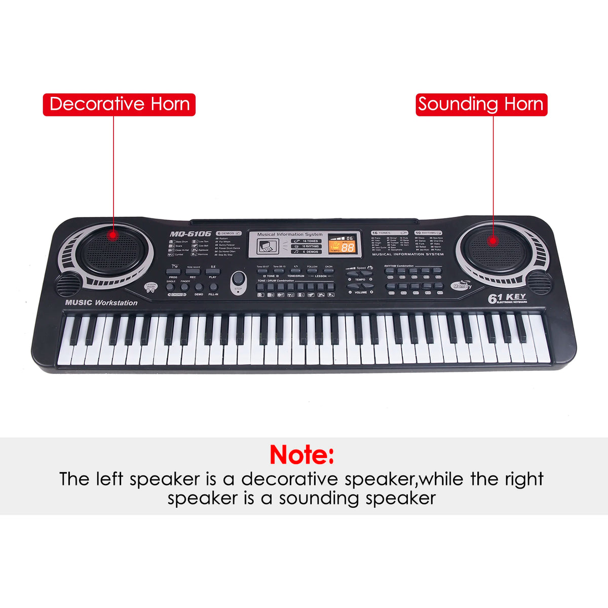 61 Keys Black Digital Electronic Keyboard Electric Piano Kids Gift