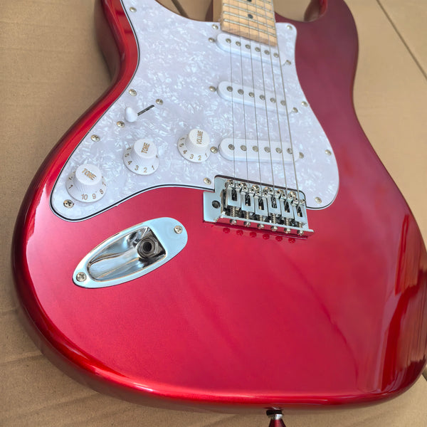 Left-Handed 6-String Electric Guitar Metallic Red Mahogany with Pearl Pickguard