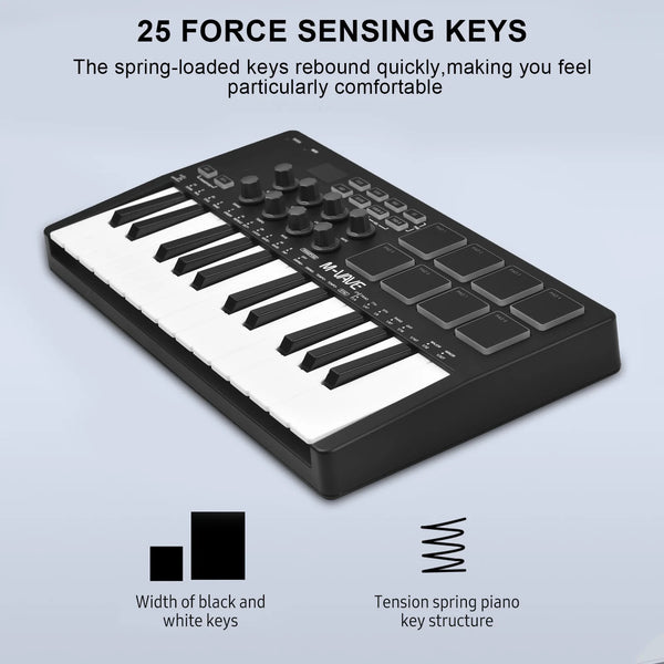 M-VAVE 25-Key MIDI Controller Mini Portable USB Keyboard 8 RGB Backlit Pads