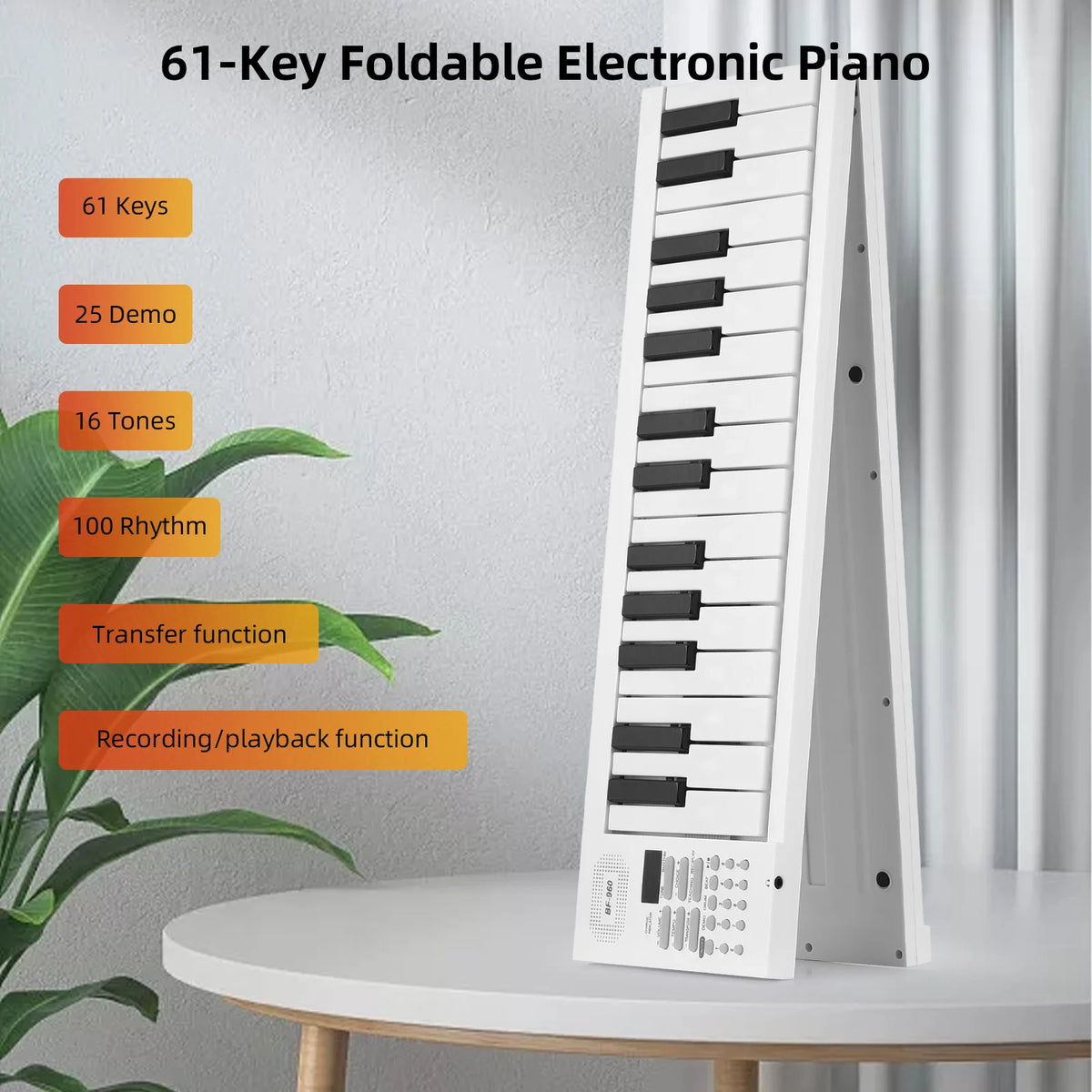 61-Key Foldable Electronic Piano Keyboard with LED Display Built-in Battery