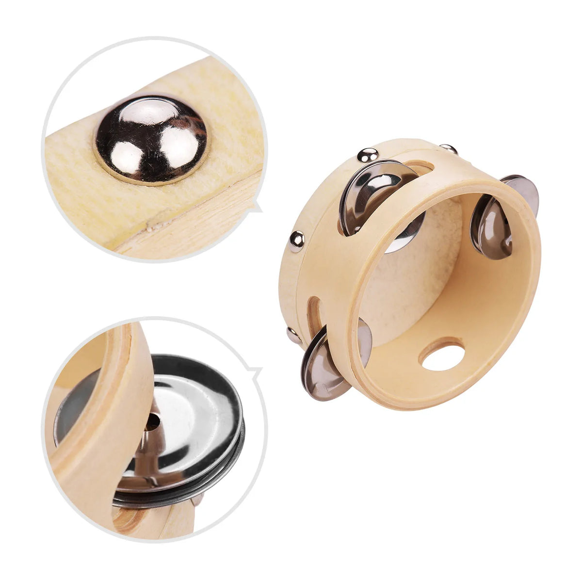 Hand Tambourine with Metal Single Row Jingles
