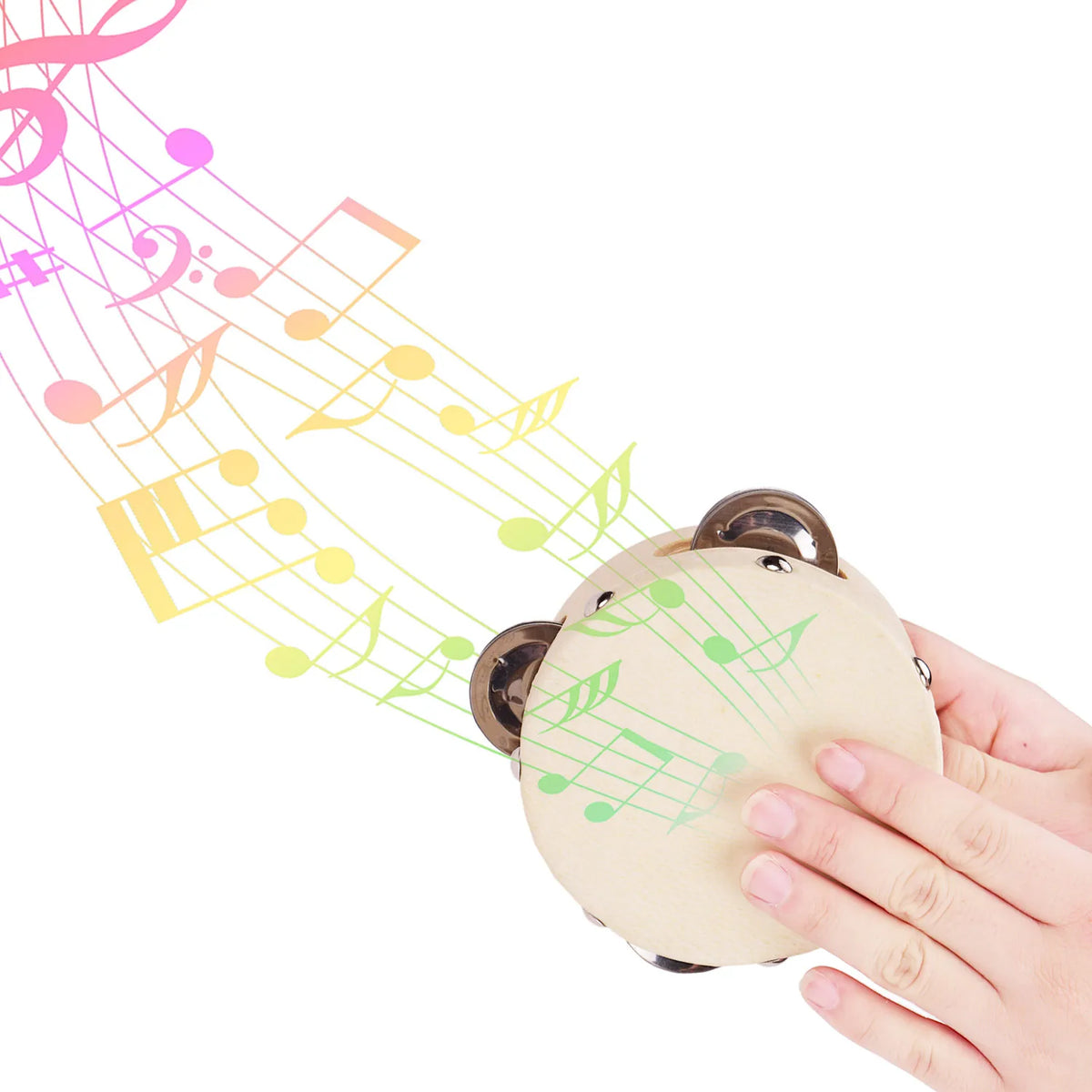 Hand Tambourine with Metal Single Row Jingles