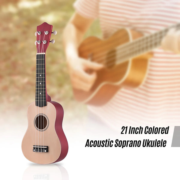 21 Inch Colored Soprano Ukulele Kit Basswood with Bag Strap Picks Tuner