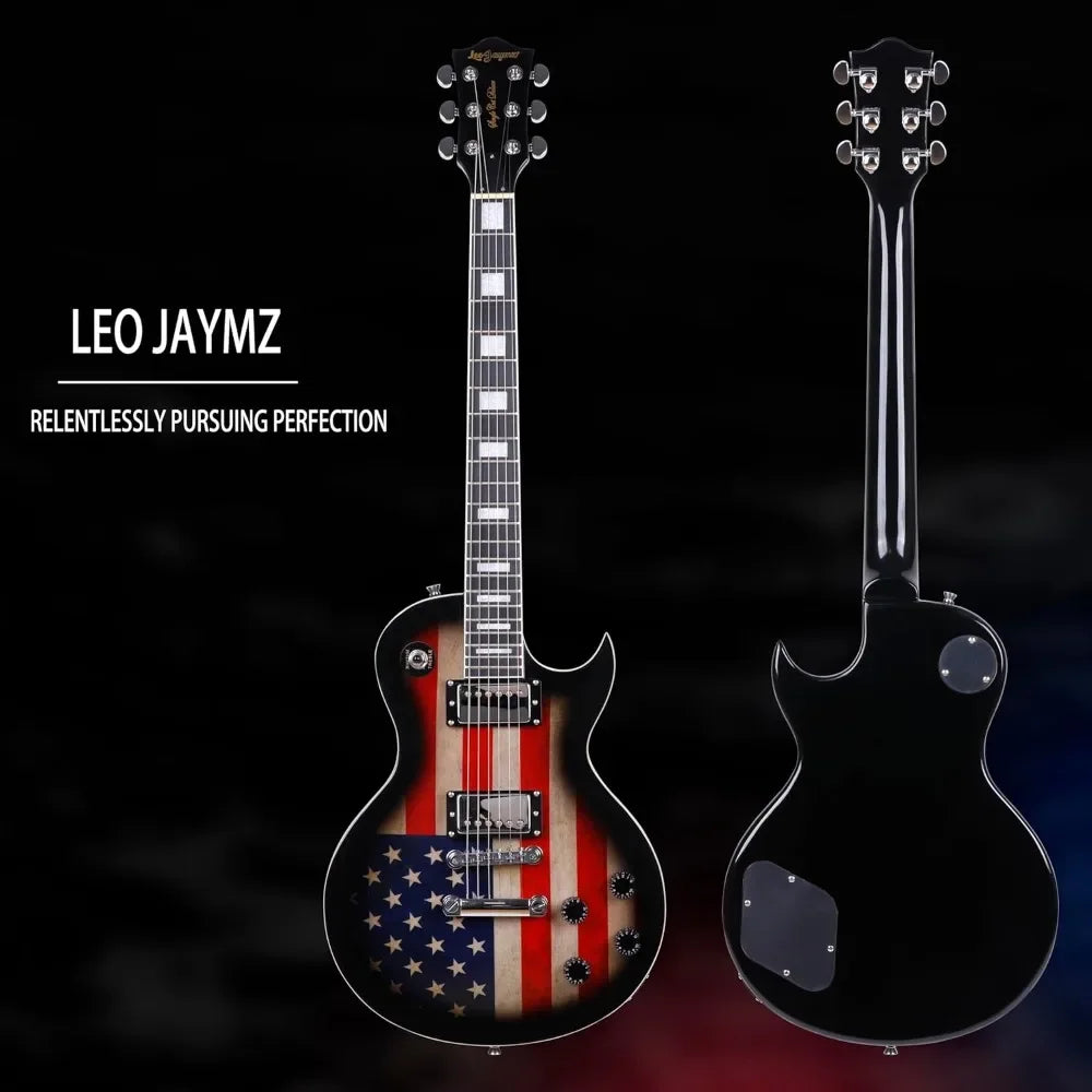 Full Size Single Cut Electric Guitar with US Flag Sticker on Arched Top