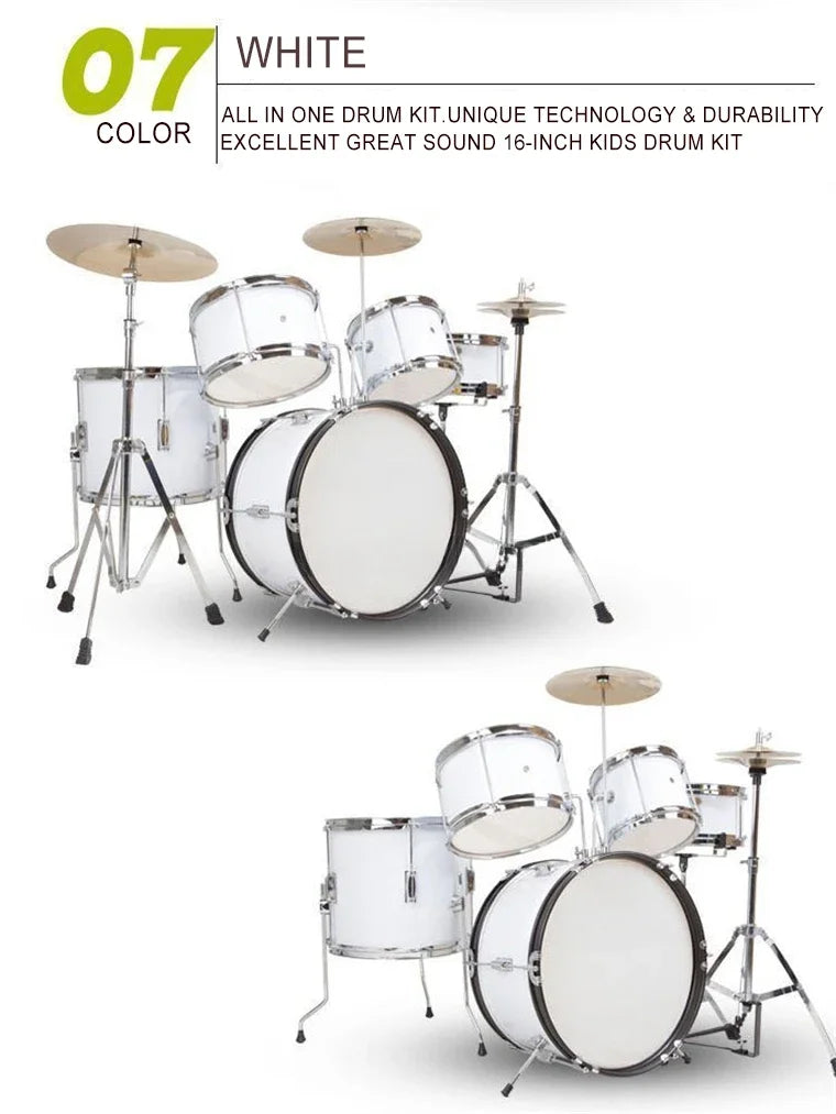 Drum Kit 5 Drums 2 Cymbals Full Size Kids Percussion Instrument Set