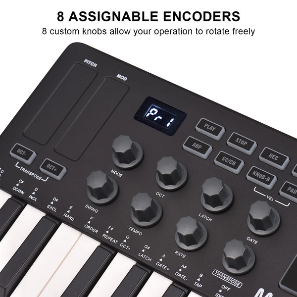 M-VAVE 25-Key MIDI Controller Mini Portable USB Keyboard 8 RGB Backlit Pads