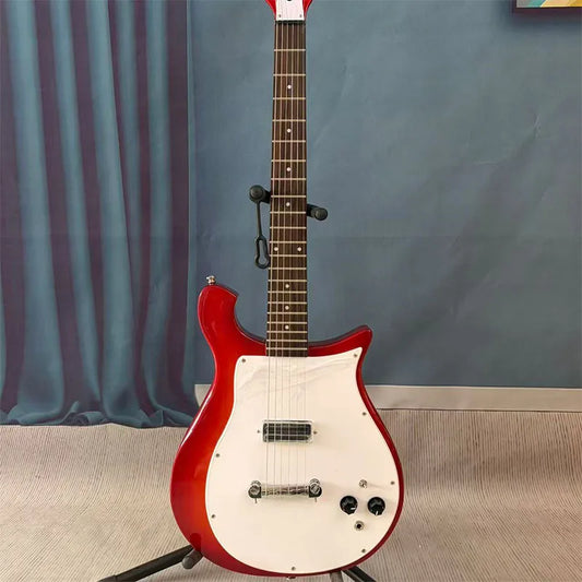 Red electric guitar with white pickguard