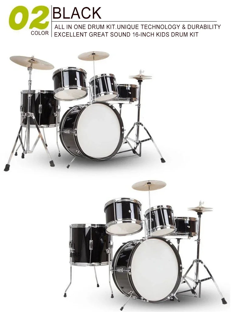 Drum Kit 5 Drums 2 Cymbals Full Size Kids Percussion Instrument Set