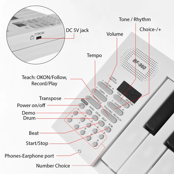 61-Key Foldable Electronic Piano Keyboard with LED Display Built-in Battery