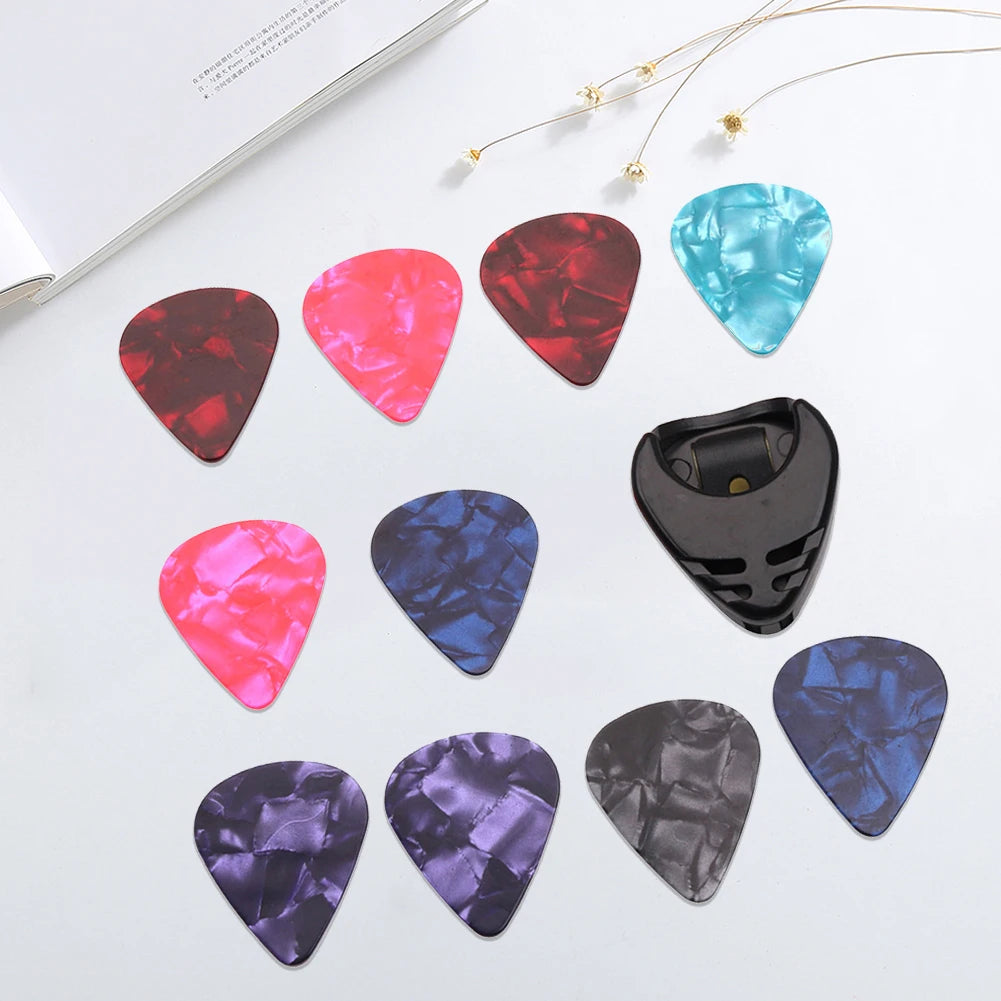 10pcs Colorful Guitar Picks & Pick Holder Set Celluloid Ukulele Accessories