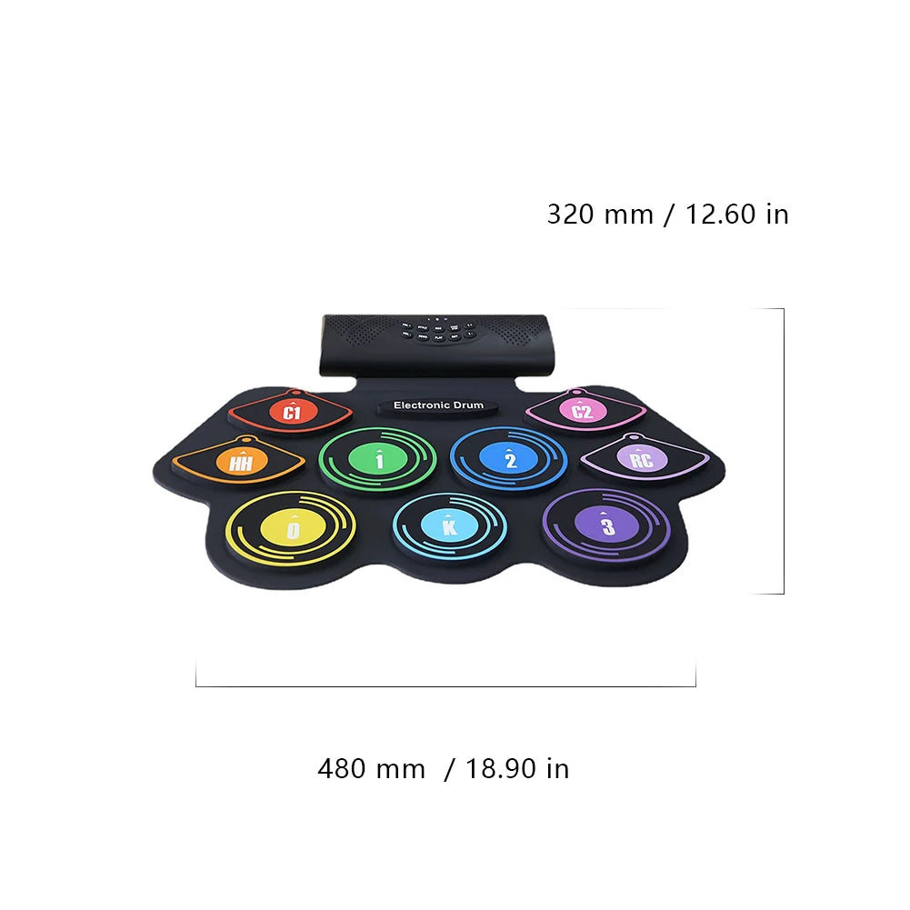 9 Pads Roll Up Electronic Drum Pad Set with Drumsticks & Sustain Pedal