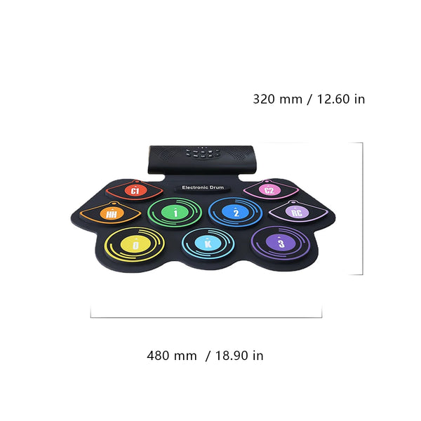9 Pads Roll Up Electronic Drum Pad Set with Drumsticks & Sustain Pedal