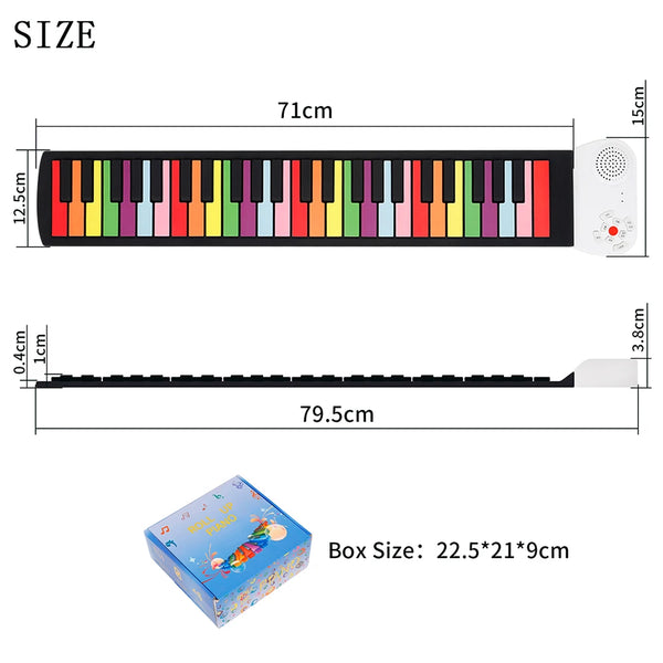 49 Keys Foldable Colorful Roll Up Electric Piano Rainbow Key Kids Gift
