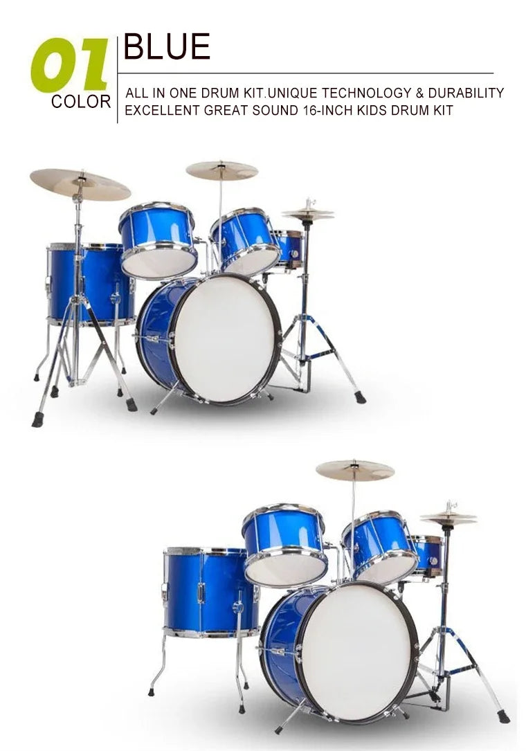 Drum Kit 5 Drums 2 Cymbals Full Size Kids Percussion Instrument Set