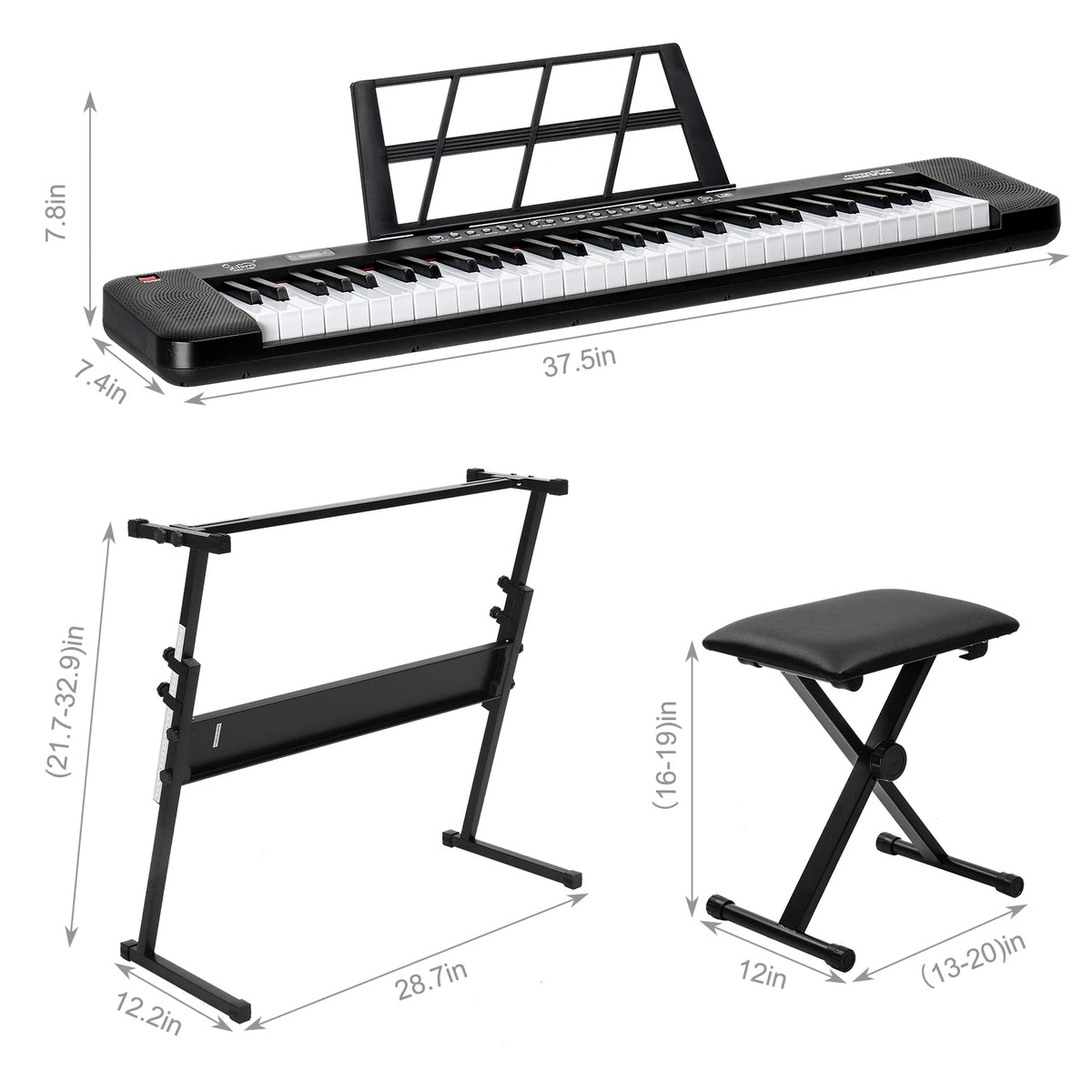 Glarry GEP-109 61 Key Keyboard with Stand Bench Speakers Headphone Microphone