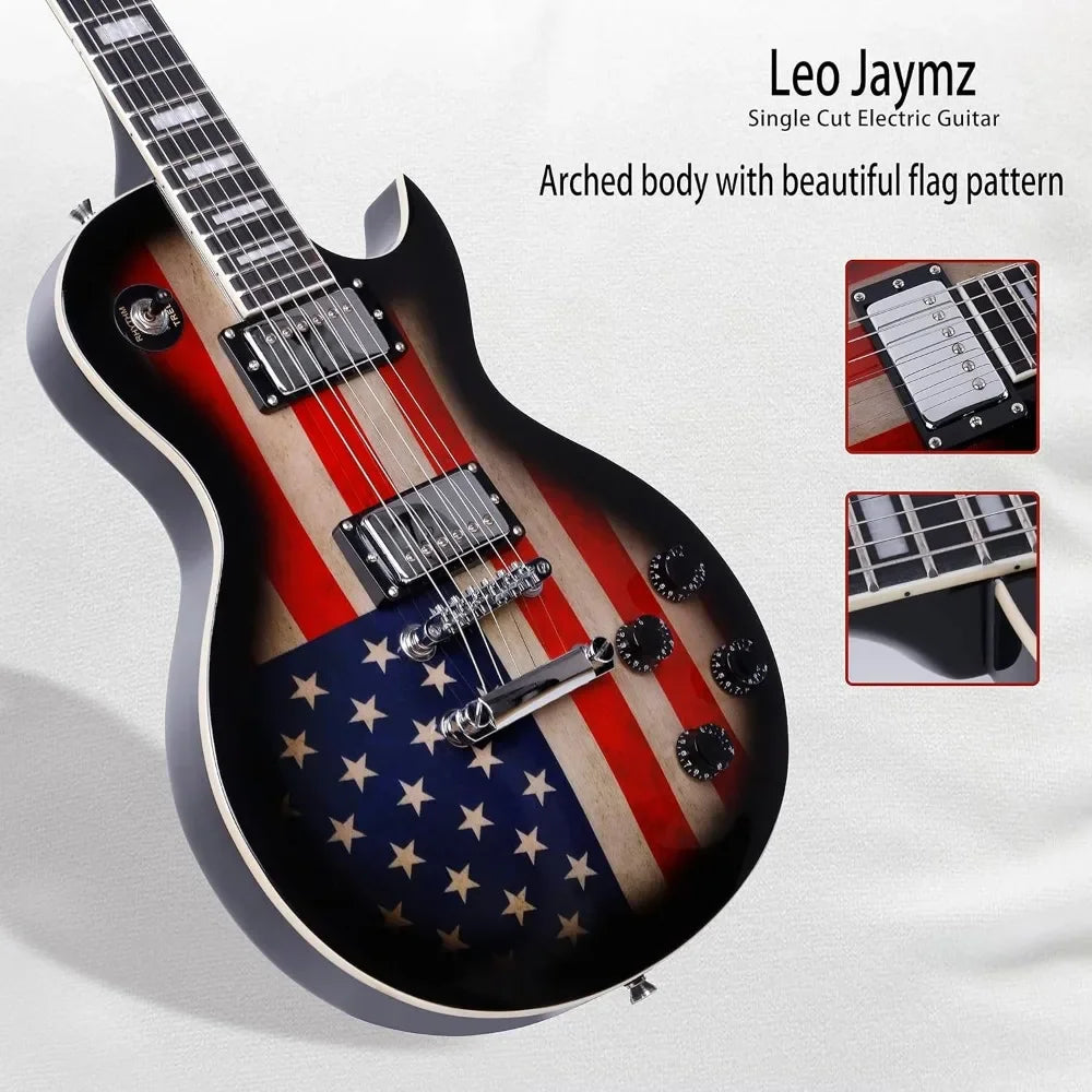 Full Size Single Cut Electric Guitar with US Flag Sticker on Arched Top