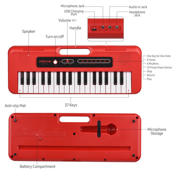BIGFUN 37 Key Digital Electronic Keyboard Piano Musical Instrument Gift