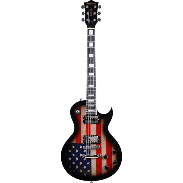 Full Size Single Cut Electric Guitar with US Flag Sticker on Arched Top