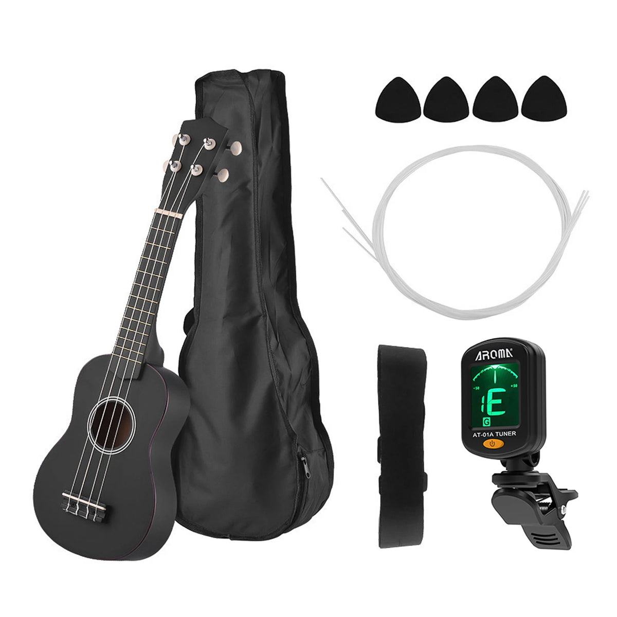 21 Inch Colored Soprano Ukulele Kit Basswood with Bag Strap Picks Tuner