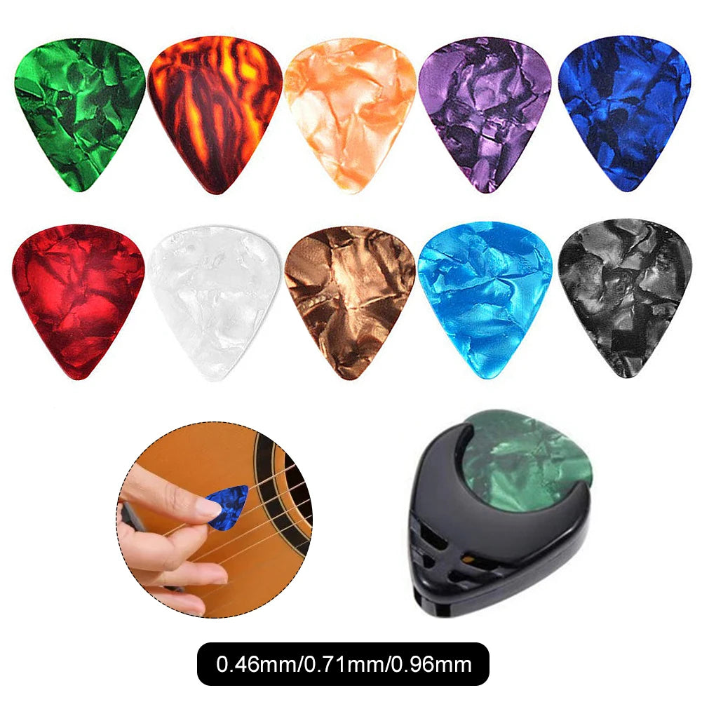 10pcs Colorful Guitar Picks & Pick Holder Set Celluloid Ukulele Accessories