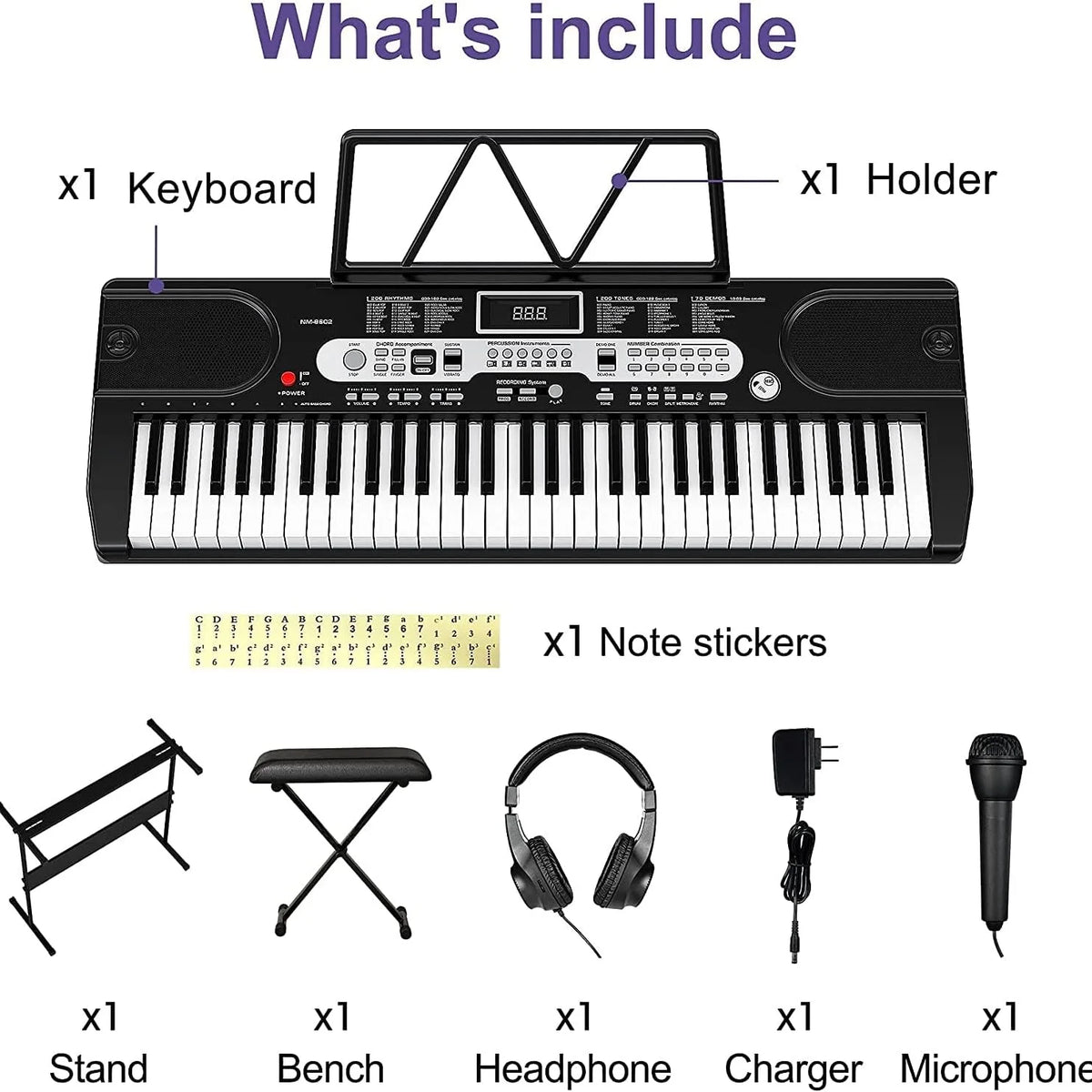 61-Key Children's Portable Electronic Keyboard with Microphone BST-8602