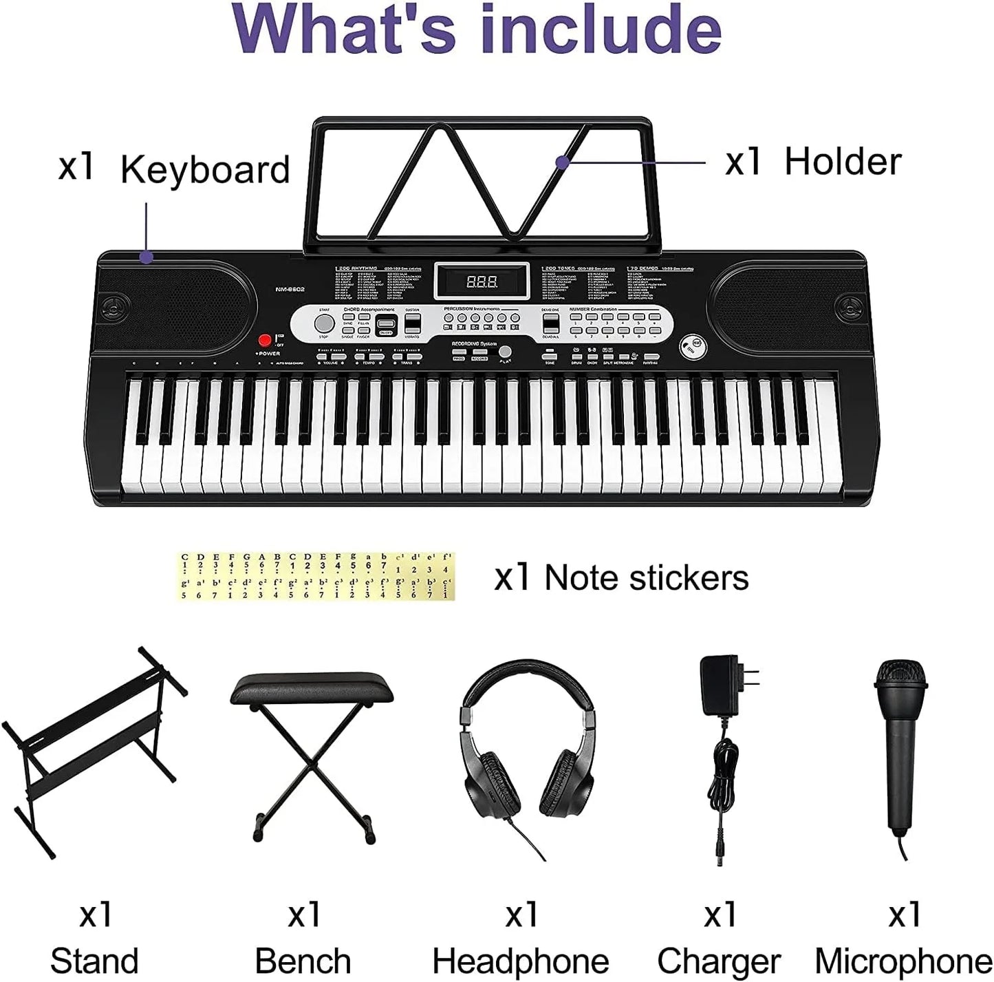 1 pcs 61-Key Children'S Portable Electronic Keyboard Portable Bst-8602 with Microphone Musical Education Toys Instrument Gift