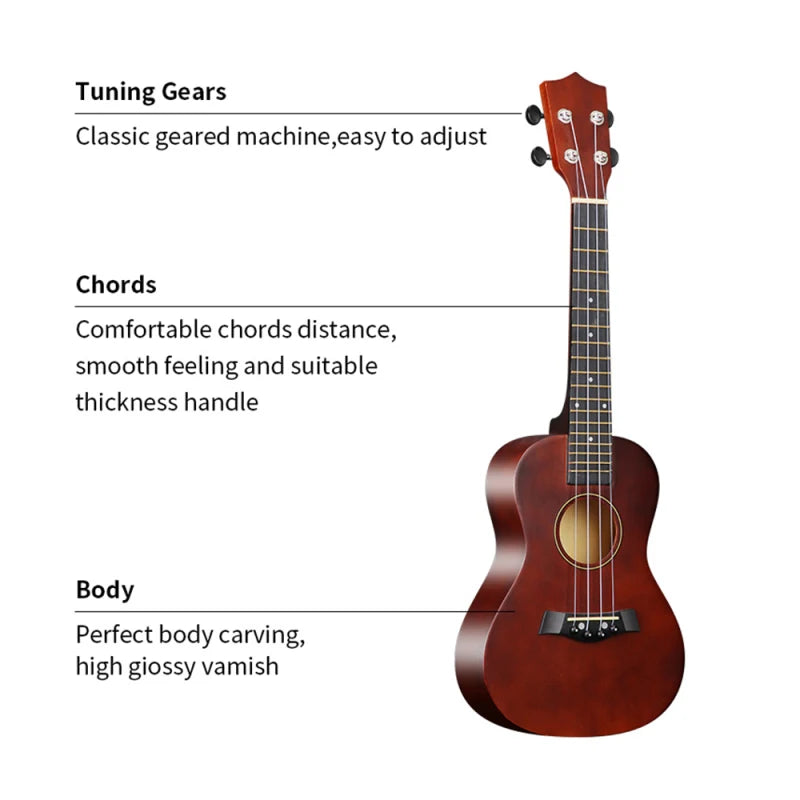 23 Inch Ukulele Kit with Bag Strings Strap Capo Pick Tuner for Beginners